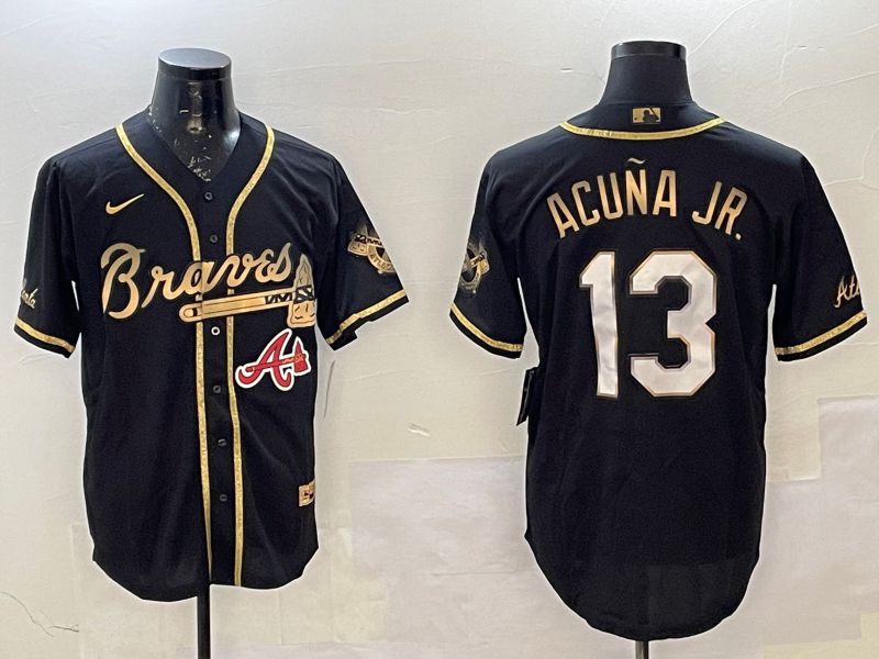 Men Atlanta Braves 13 Acuna jr Black gold Game 2025 Nike MLB Jersey style 2